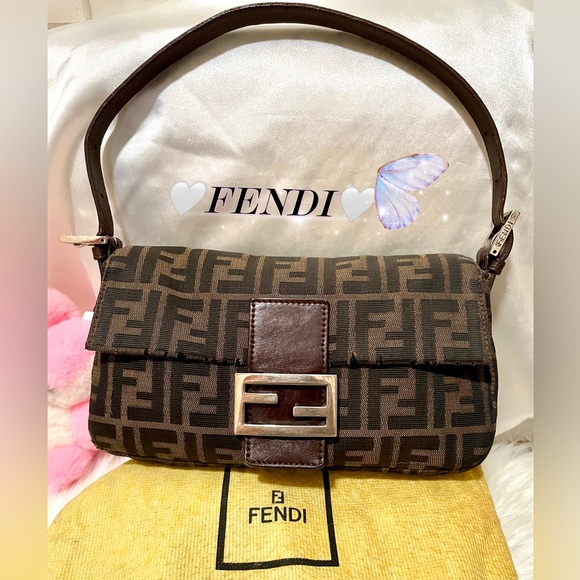 🤍VTG FENDI BAGUETTE ZUCCA Zucchino TOBACCO Pochette Shoulder Bag🤍🍬 - Picture 3 of 17